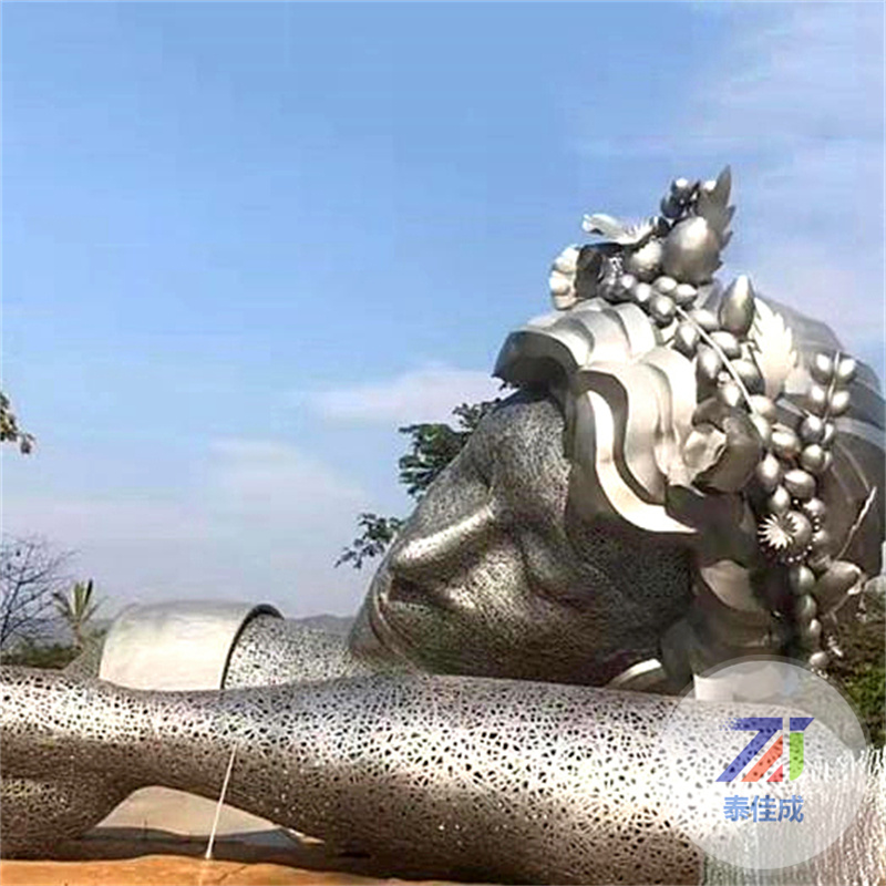 大型不锈钢镜面浪花月亮水景发光圆环网红熊鹿景观雕塑售楼处定制