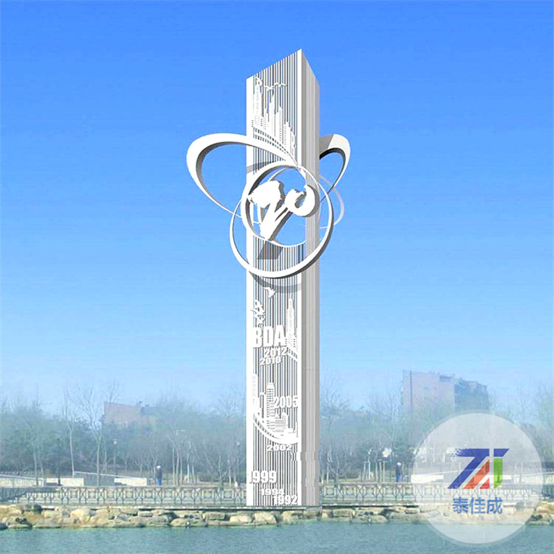 大型不锈钢镜面雕塑鹿月亮魔方圆环镂空球浪花鱼地产水景景观定制